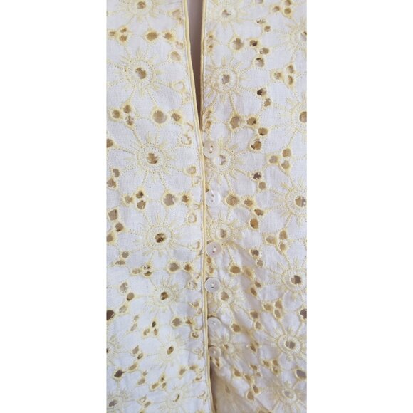 NEW FREE PEOPLE A LITTLE DREAM EYELET EMBROIDERY YELLOW CROP BLOUSE LARGE - Picture 5 of 8